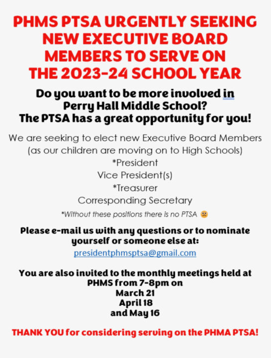 PHMS PTSA Needs Officer Candidates